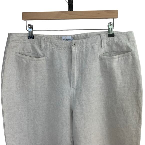 Calvin Klein Size 6 Linen Cotton Wide Leg High Rise Ankle Pants Light Beige - Picture 5 of 7
